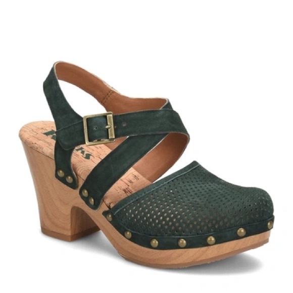 KorkEase Shoes New Korks Abloom Perforated Green Suede Clogs 7